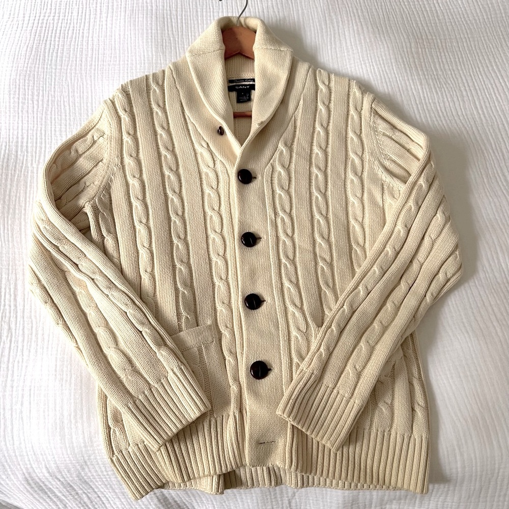 GANT Chunky Shawl Collar Cable Knit Cotton Cardigan